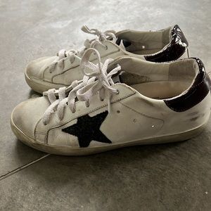 Golden Goose white sneakers with burgundy back